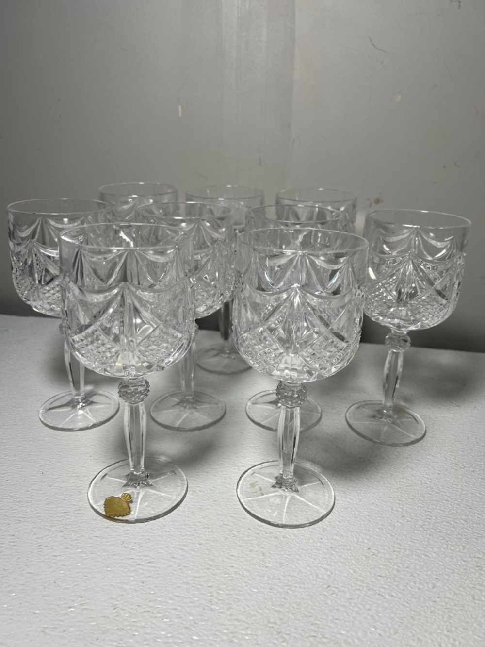 70's Nachtmann Eduard Crystal Wine Goblets Swag And Diamond Cut Pattern NEW